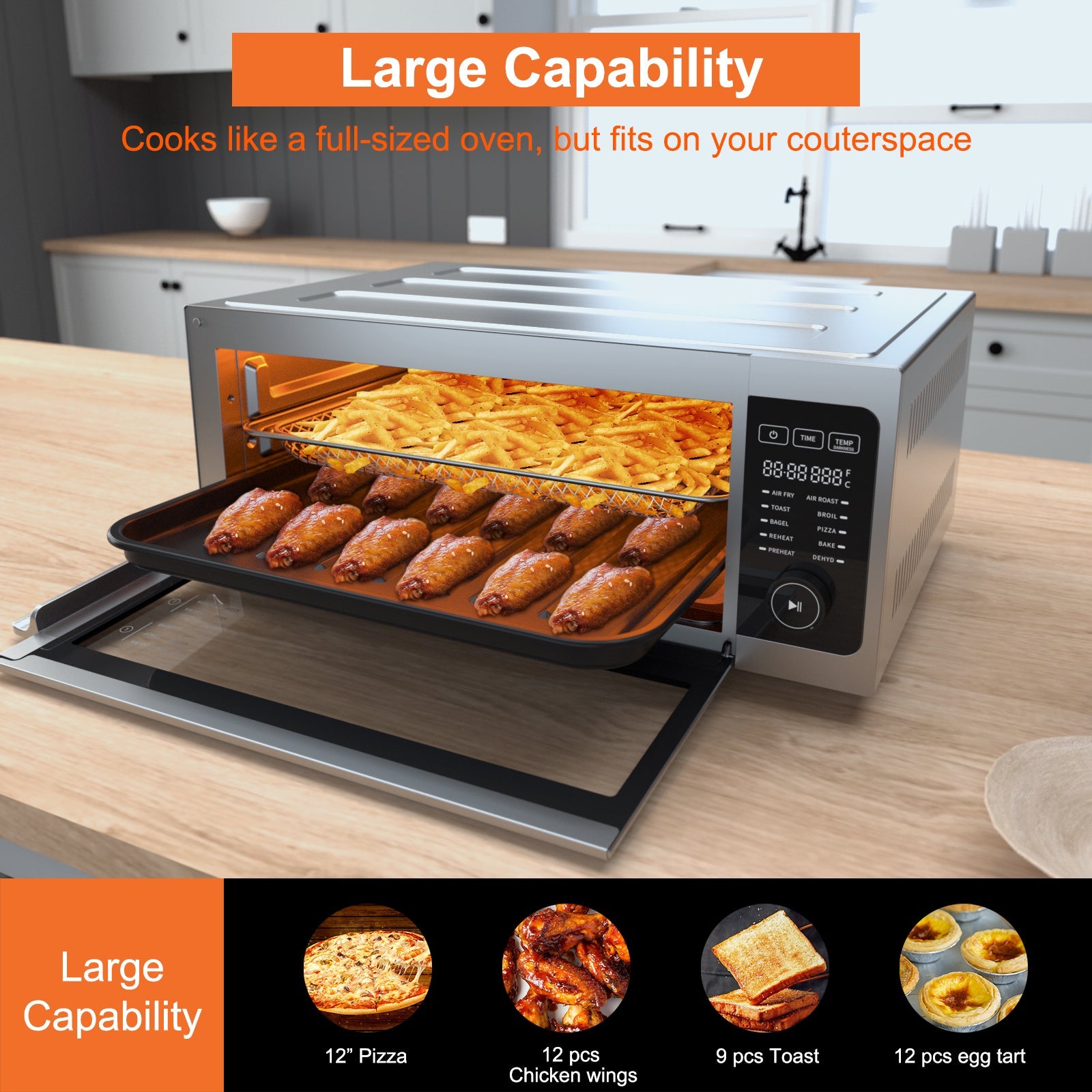 Air Fryer Toaster Oven Combo - Fabuletta 10-in-1 Countertop Convection Oven  1800W, Flip Up & Away Capability for Storage Space, Oil-Less Air Fryer