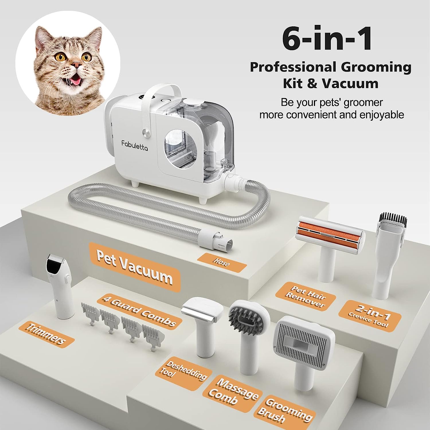 Fabuletta 6 in 1 Professional Pet Grooming Vacuum Kit FPV001